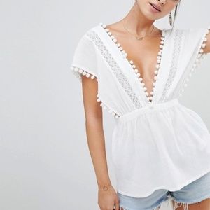 Deep V Pom Pom Shirt